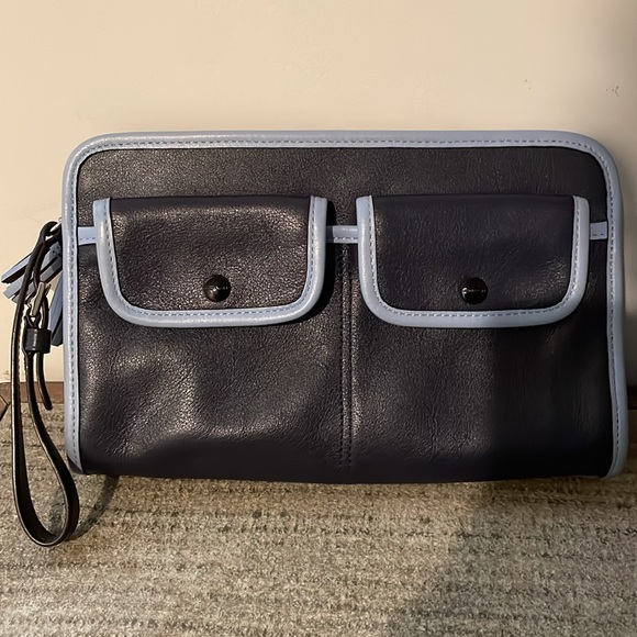 Coach Legacy Archive Wristlet Clutch 48893 Women Large Navy Chambray Two Tone - Picture 3 of 14